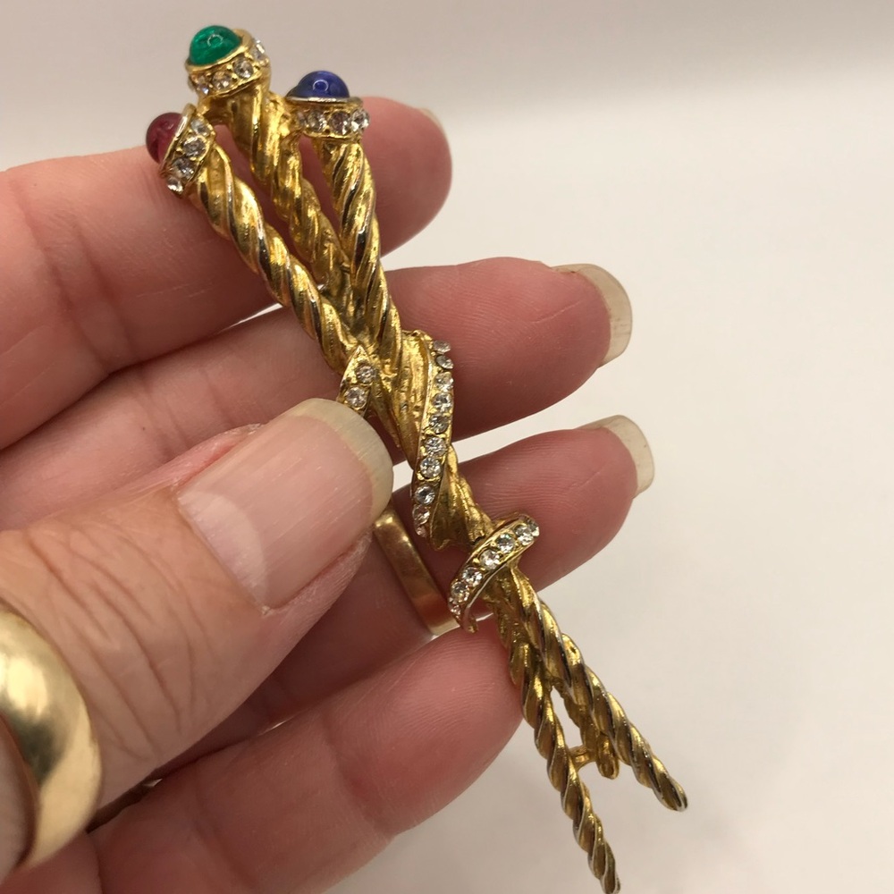 Vintage 3 Staff with Cabachons Brooch - Picture 3 of 8